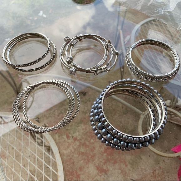 Bangle Bracelets Bundle Group of 14 Silvertone R. J. Graziano Vintage 90s - Picture 1 of 9